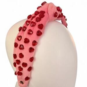 RARE! Lele Sadoughi Velvet Pastel Pink Red Real Crystals Headband Kawaii Glamour
